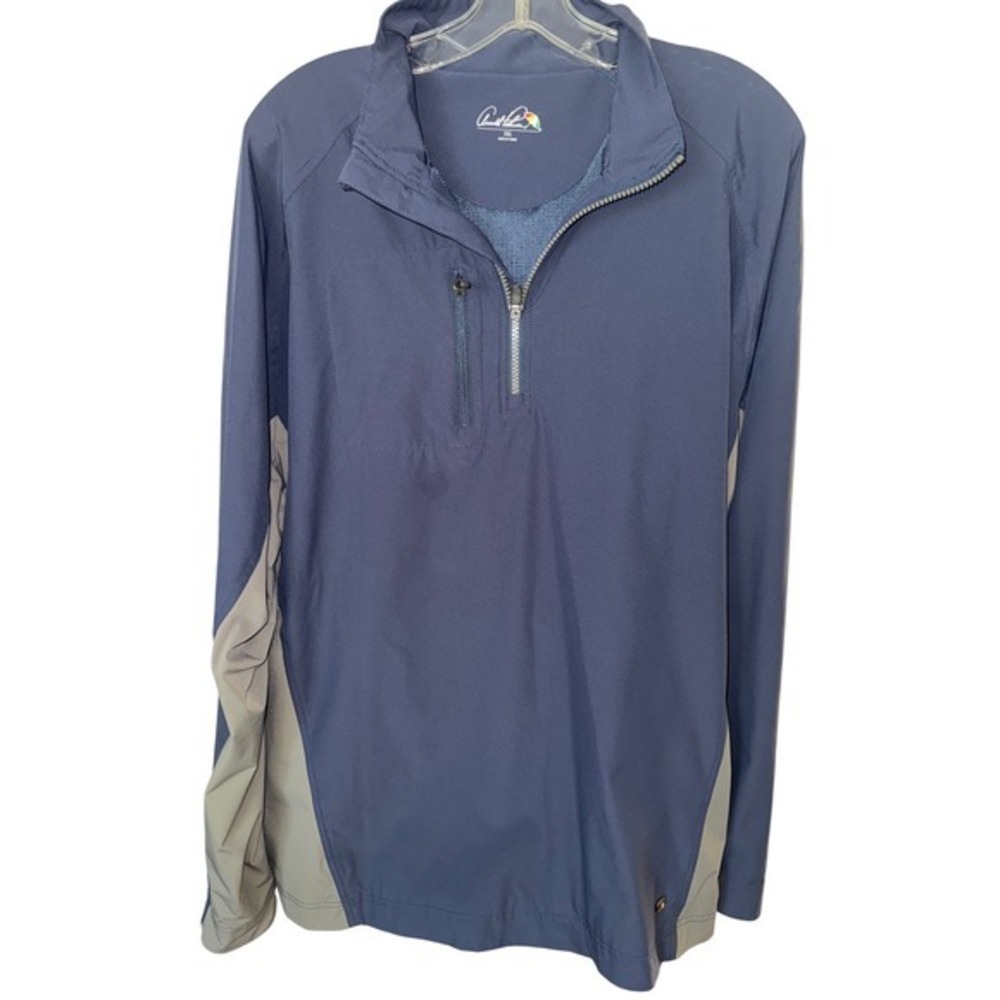 Arnold‎ Palmer Mens Jacket XXL Windbreaker Golf Quarter Zip Blue Gray Pullover